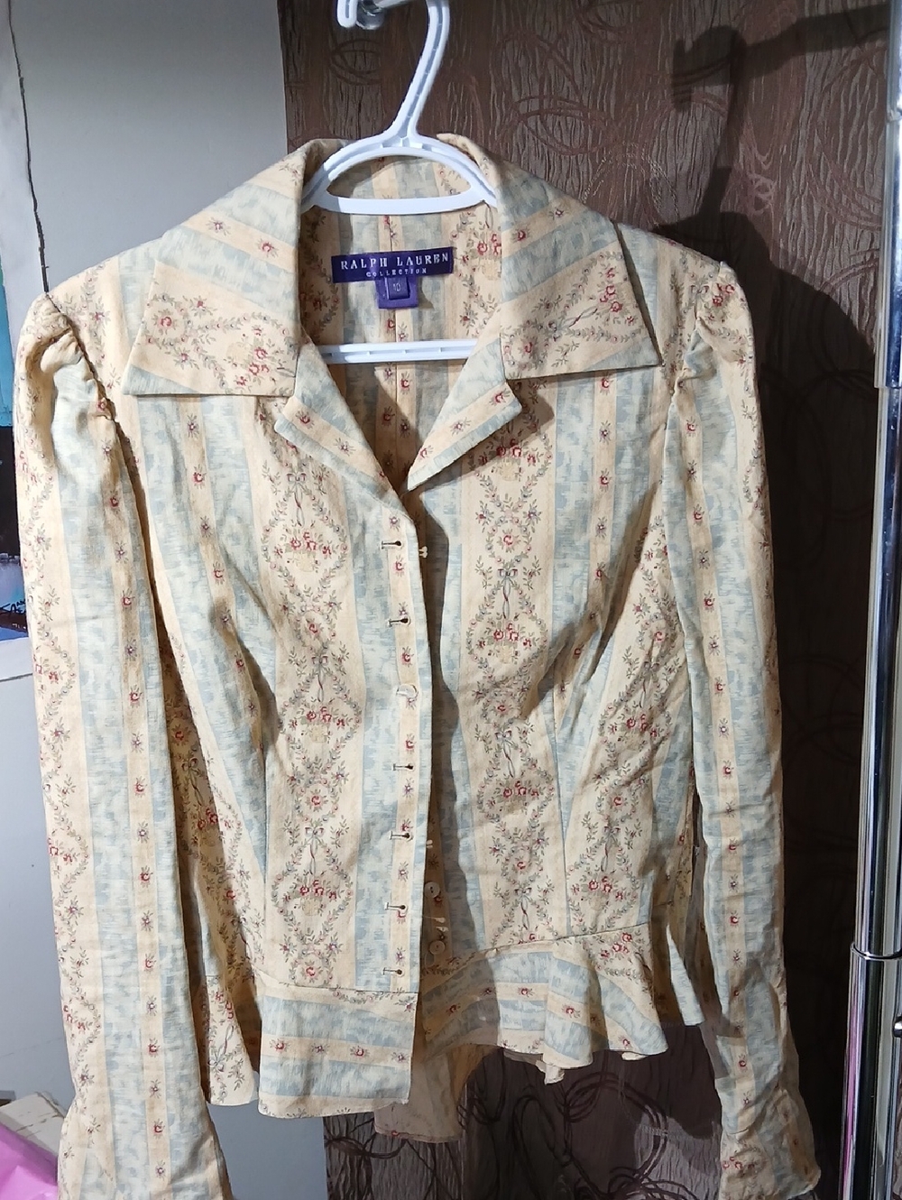 Ralph Lauren Cream & Light Blue Floral Stripe Button Jacket